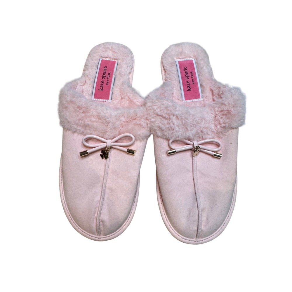 Kate Spade Lacey Pink Faux Fur Bow Slippers Women'sā Size 9B